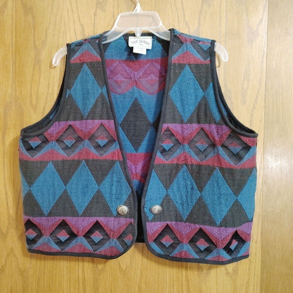 Side Saddle Women's 1XL Vest Rodeo Vintage Tapestry Southwest Cowgirl
